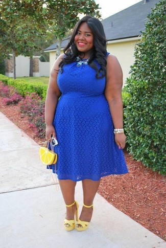 Blue Lace Skater Dress Outfits: 