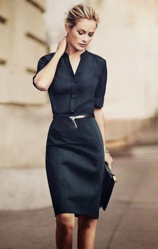 Black Vertical Striped Pencil Skirt Outfits: 