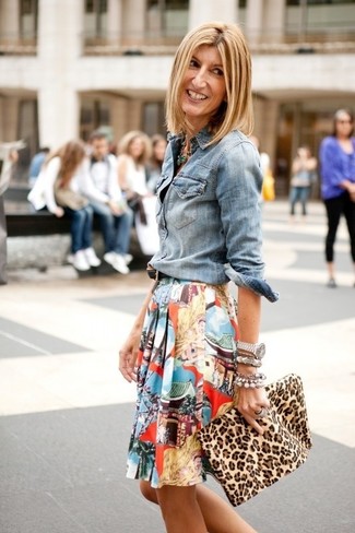 Multi colored Print Skater Skirt Outfits: 