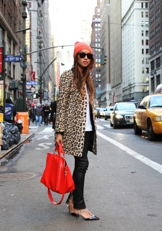 Printed Wool Leopard Double Button Coat 42