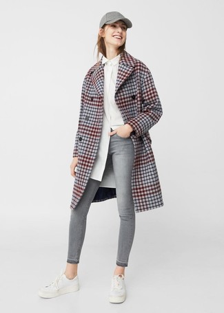 Check Wool Blend Coat