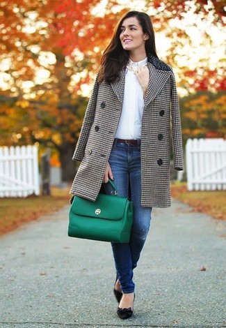 Houndstooth Wool Blend Trench Coat