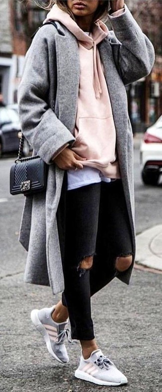 Grey Coat with Athletic Shoes Outfits For Women (19 ideas & outfits)