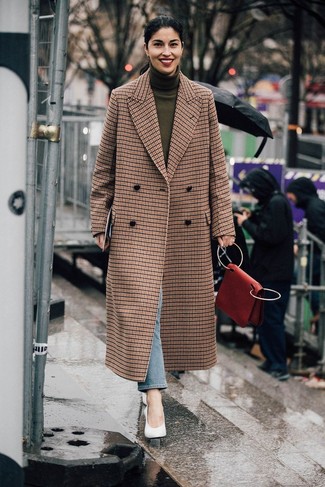Double Breasted Maxi Coat In Check