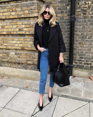 Blue Jeans with Black Coat Outfits Women (58 ideas & outfits) | Lookastic
