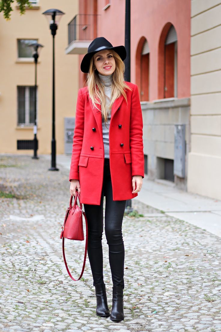 How To Wear Black Leather Ankle Boots With a Red Coat | Women's