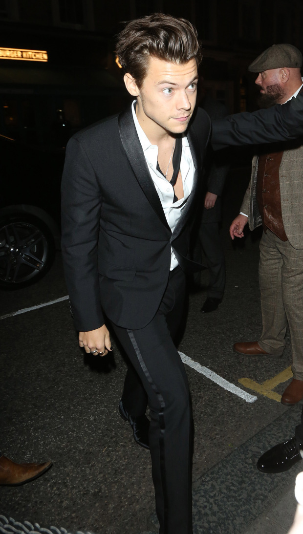 Harry Styles Wearing Black Suit White Dress Shirt Black Velvet Chelsea Boots Black Silk Scarf Lookastic