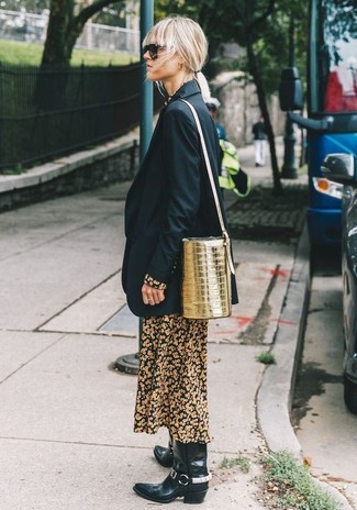 Gold Leather Bucket Bag Outfits: 