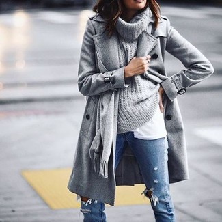 Grey Cowl-neck Sweater Chill Weather Outfits For Women: 