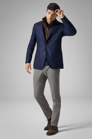 Navy Wool Blazer Outfits For Men: 