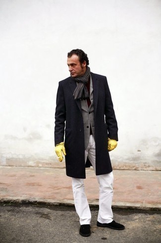 Yellow Leather Gloves Outfits For Men: 