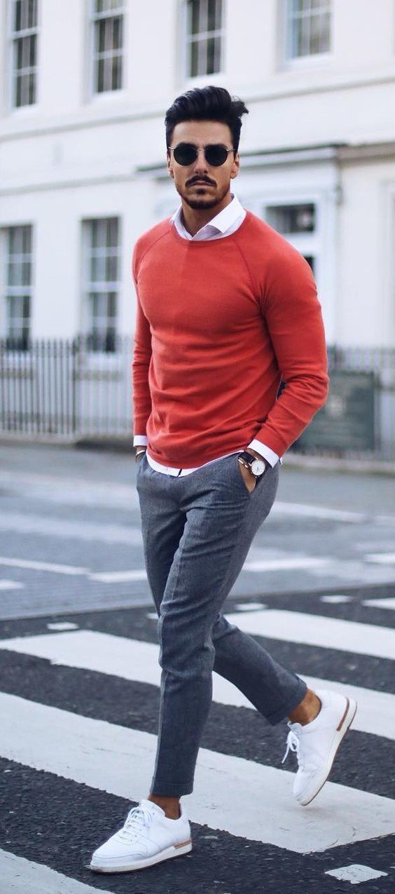 Men's Red Crew-neck Sweater, White ...