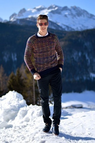 Colour Block Crew Neck Knitted Wool Jumper