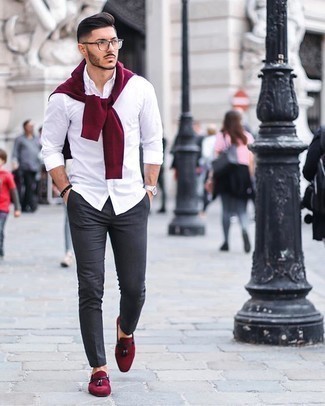 Loafers In Burgundy Suede With Tassel Detail