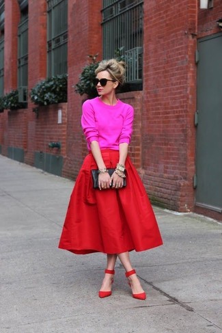 Pleated Lace Midi Skirt