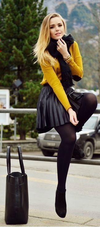 Mustard skirt outfit on Pinterest