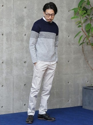 Regular Fit Striped Wool Blend Crewneck Sweater