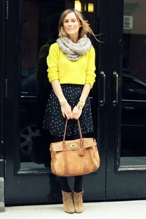 How To Wear a Scarf With a Yellow Crew-neck Sweater | Women's Fashion