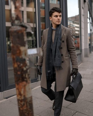 Dark Brown Leather Gloves Outfits For Men: 