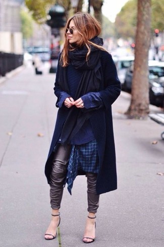 Navy Plaid Dress Shirt Outfits For Women: 
