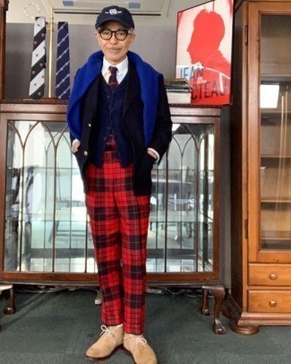 Red Plaid Dress Pants Outfits For Men: 