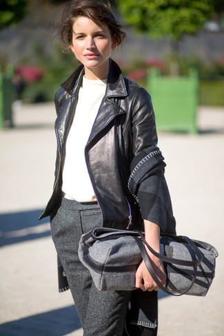 Charcoal Wool Tote Bag Outfits: 