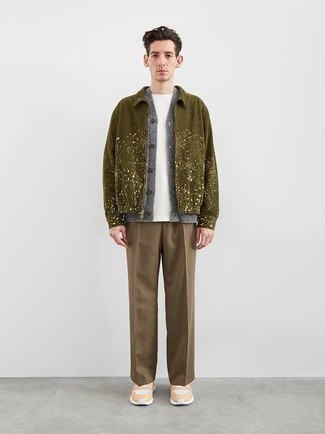 Olive Print Harrington Jacket Outfits: 