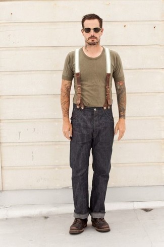 V Braided Leather Suspenders By Claiborne