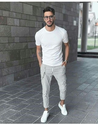 White And Black Striped Cargo Pants
