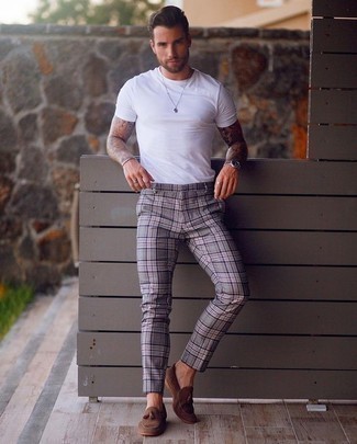 Buy Gray Slim Fit Plaid Pants by Gentwithcom with Free Shipping