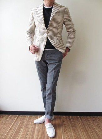 White Suede Loafers Outfits For Men: 