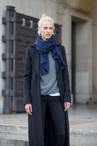 Navy Scarf Smart Casual Outfits For Women: 