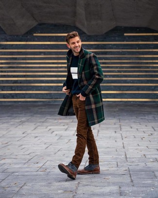 Dark Brown Corduroy Jeans Cold Weather Outfits For Men: 