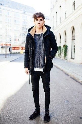 Black Suede Desert Boots Winter Outfits: 