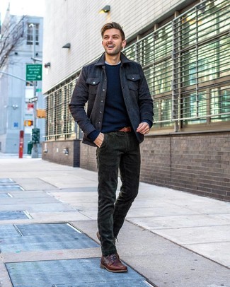 Olive Corduroy Jeans Outfits For Men: 