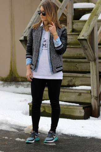 Grey Wool Bomber Jacket Outfits For Women: 