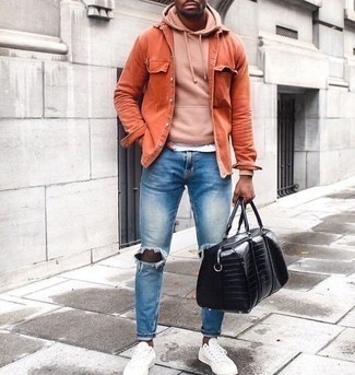 Orange Denim Shirt Outfits For Men: 