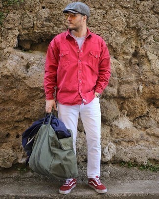 Pink Denim Shirt Outfits For Men: 