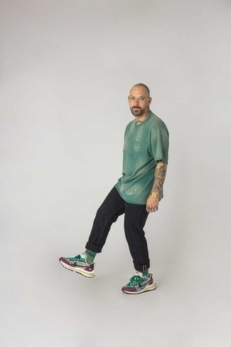 Mint Socks Outfits For Men: Who said you can't make a fashionable statement with a contemporary outfit? That's easy in a green tie-dye crew-neck t-shirt and mint socks. You can take a more elegant approach with shoes and add a pair of multi colored athletic shoes to your outfit.