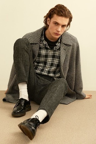 Charcoal Check Wool Chinos Outfits: 