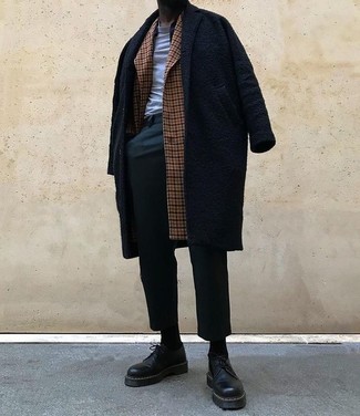 Brown Check Overcoat Fall Outfits: 