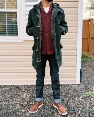 Burgundy Shawl Cardigan Smart Casual Outfits For Men: 