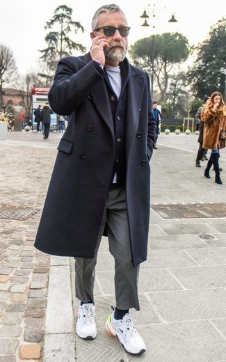 Navy Overcoat with Shawl Cardigan Outfits: 