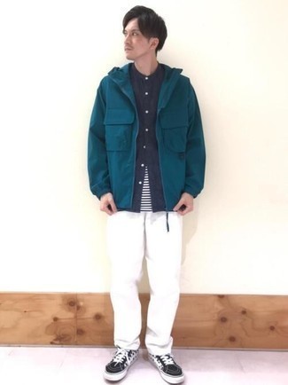 Teal Windbreaker Outfits For Men: 