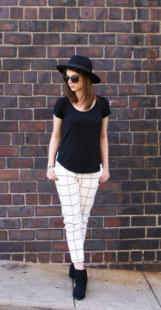 Gingham High Waisted Skinny Trousers White