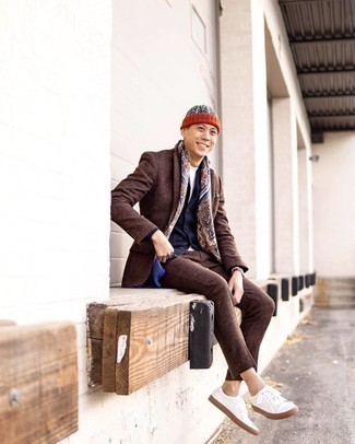 Brown Check Wool Suit Outfits: 