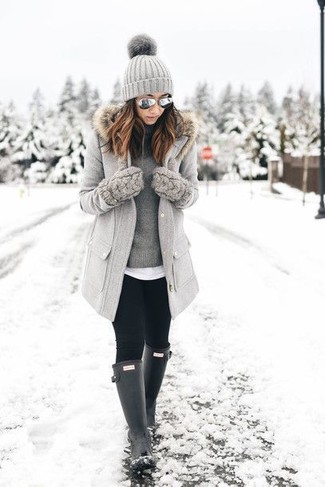 Grey Knit Beanie Casual Outfits For Women: 