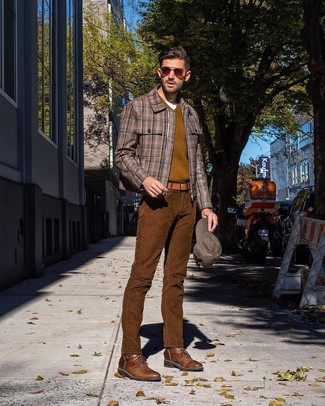 Dark Brown Corduroy Jeans Outfits For Men: 