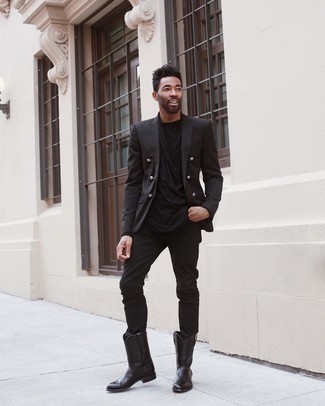 Black Leather Cowboy Boots Outfits For Men: 