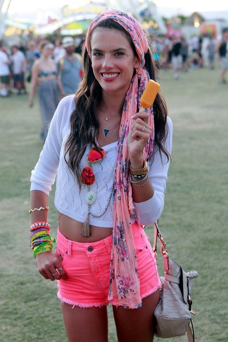 Alessandra Ambrosio wearing White Knit Cropped Sweater Hot Pink